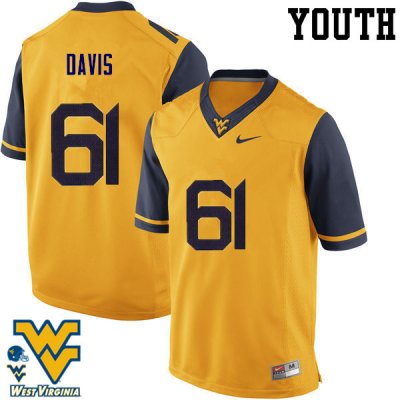 Youth West Virginia Mountaineers NCAA #61 Zach Davis Gold Authentic Nike Stitched College Football Jersey SJ15P87VL